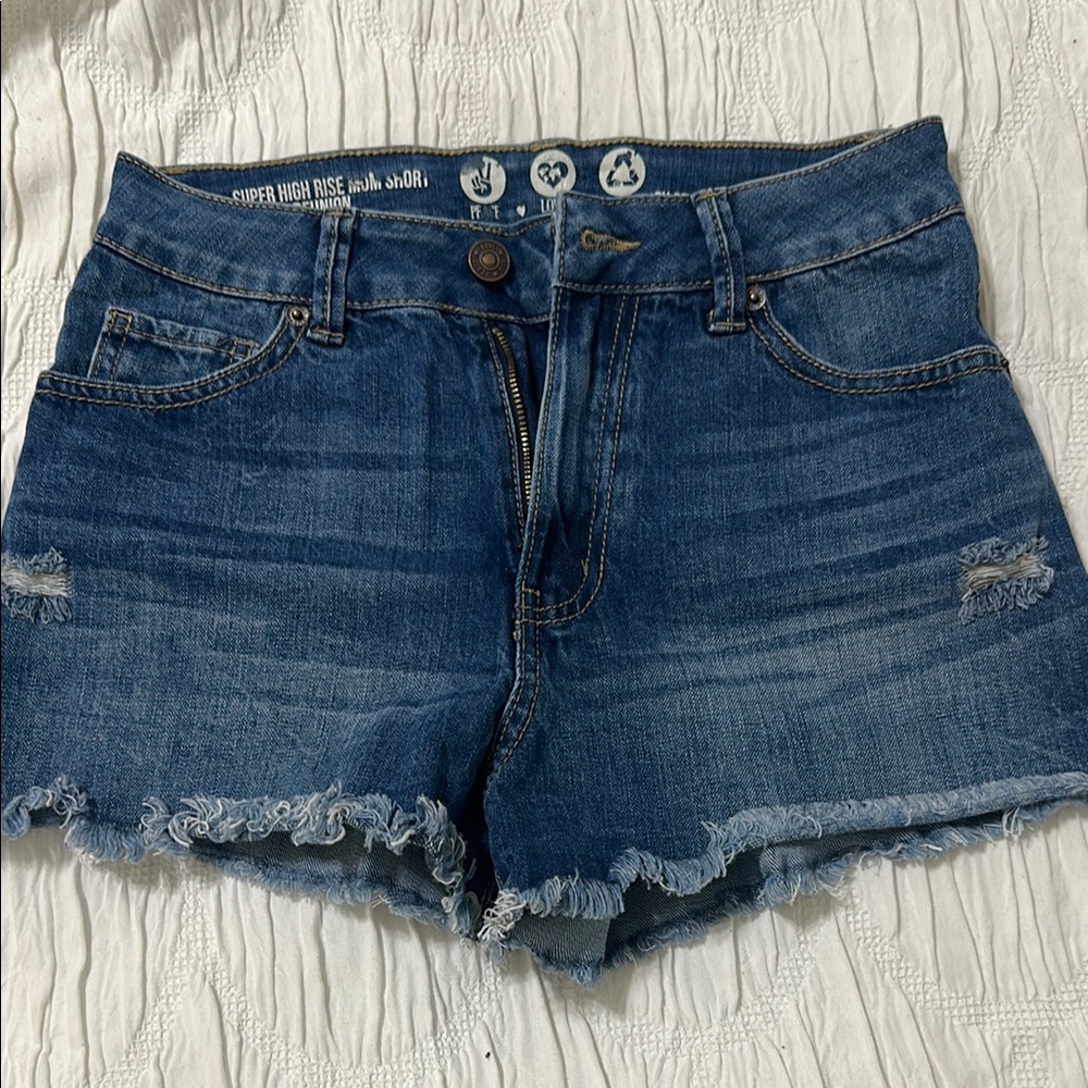 Ripped Denim High-Rise Shorts